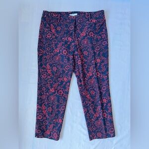 Ann Taylor LOFT Riviera pants navy blue and red floral print Marisa fit Women 12